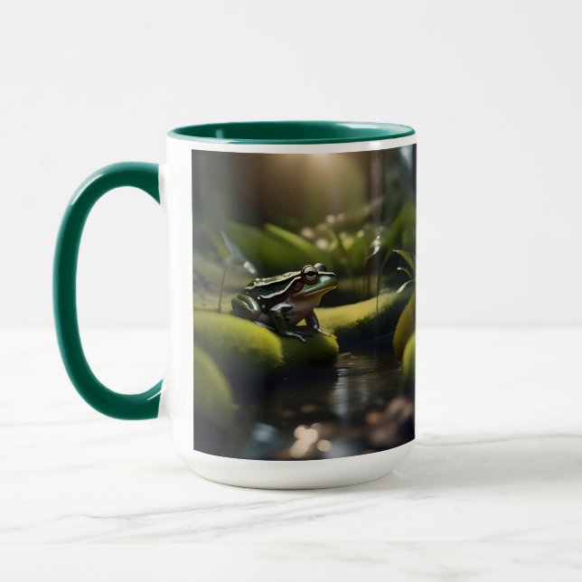 Emerald Serenity: A Green Frog by the River, Mug (Left)
