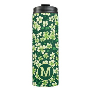 Emerald Shamrock Tapestry: Dark Green Delight Thermal Tumbler