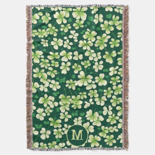 Emerald Shamrock Tapestry: Dark Green Delight Throw Blanket (Front Vertical)