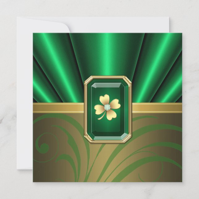 Emerald Silk Pleats Jewel St Patrick's Day Invite (Front)