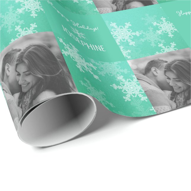 Emerald Snowlfakes Minimalist Photo Christmas  Wrapping Paper (Roll Corner)