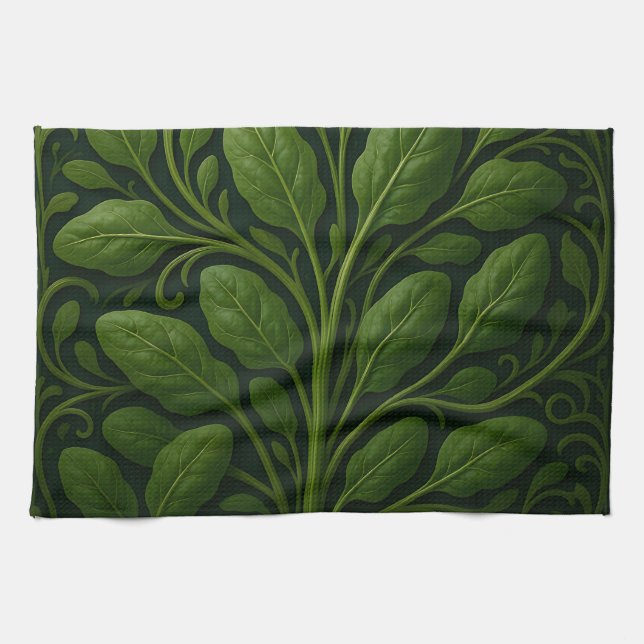 Emerald Spinach Leaf Pattern Kitchen Towel (Horizontal)