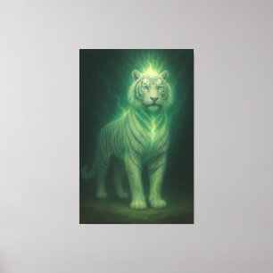 Emerald Spirit White Tiger – High-End Fantasy Art Canvas Print