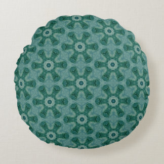 Emerald Starburst Kaleidoscope Round Pillow