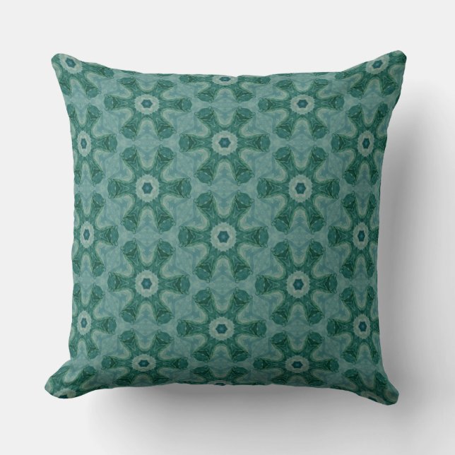 Emerald Starburst Kaleidoscope Throw Pillow (Front)