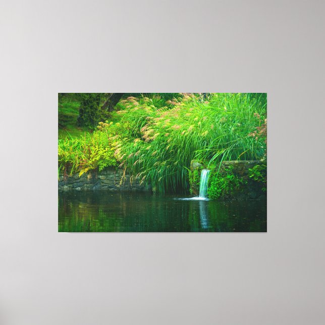 Emerald Stillness by the Garden Falls Canvas Print (Front)