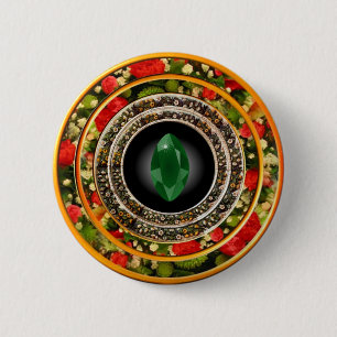 Emerald Stone in Floral Frames 2 Inch Round Button