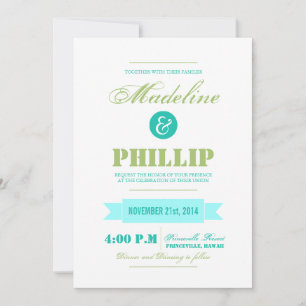 Emerald stripes and Sage modern wedding invitation