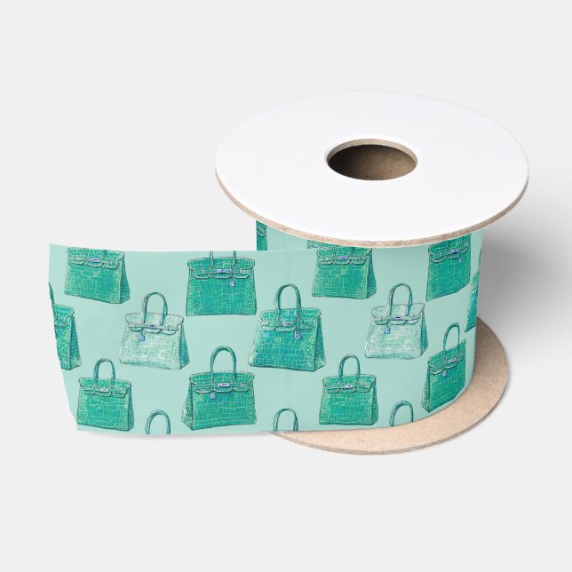 Emerald Teal Croc Handbag Fashion Pattern Satin Ribbon (Spool)