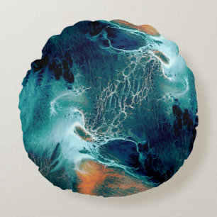 Emerald Tides in Motion Round Pillow
