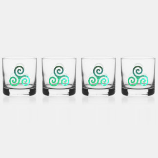 Emerald Triskele Ancient Celtic Symbol Set Whiskey Glass