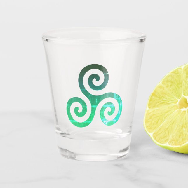 Emerald Triskele Ancient Celtic Symbol Shot Glass (Front)