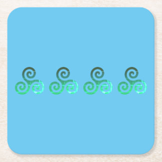 Emerald Triskele Ancient Celtic Symbol Square Paper Coaster