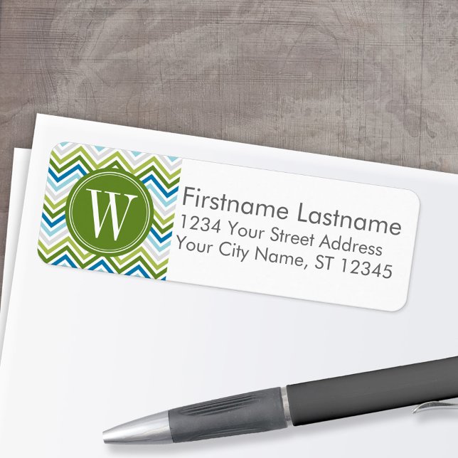Emerald & Turquoise moderne Chevron Motif Monogram (Custom Return Address Labels - Low Minimum)