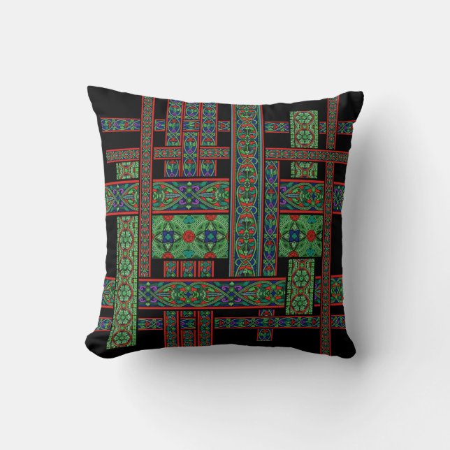 Emerald Twilight Stained Glass Throw Pillow (Front)