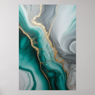 Emerald Veins: Abstract Marble Flow ✨💚🖤 Poster