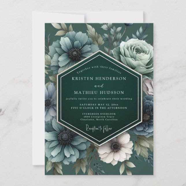 Emerald Vesperal Bloom Wedding Invitation (Front)