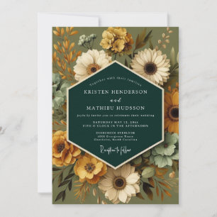 Emerald Vintage Flora Wedding Invitation