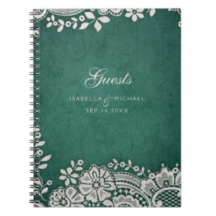 Emerald vintage lace rustic wedding guest book