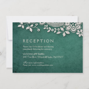 Emerald vintage lace rustic weddng reception invitation