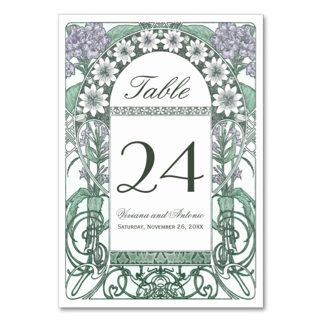 Emerald Violet Garden Wedding Table Numbers (Front)