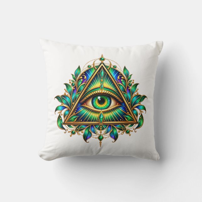 Emerald Watcher Eye Throw Pillow (Front)