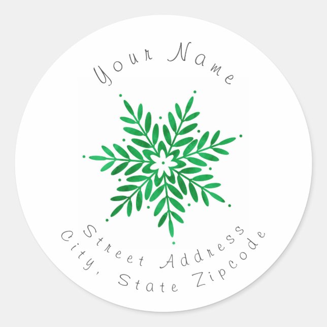 'Emerald Watercolor Abstract Snowflake' Labels (Front)