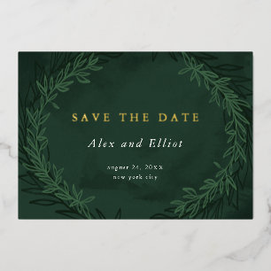 Emerald Watercolor Dramatic Save the Date Gold