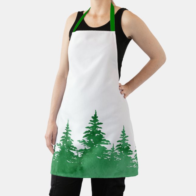 Emerald Watercolor Evergreen Trees Apron (Insitu)