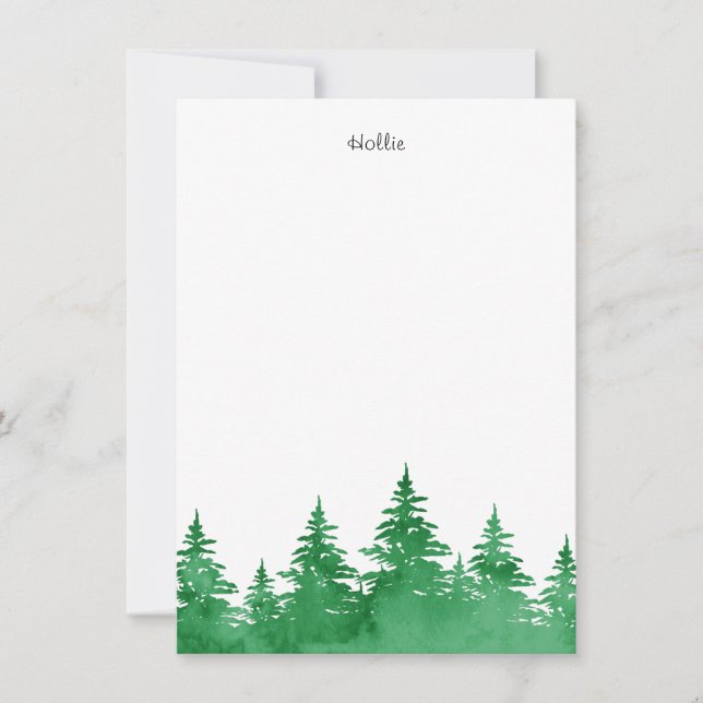 Emerald Watercolor Evergreen Trees Card (Front)