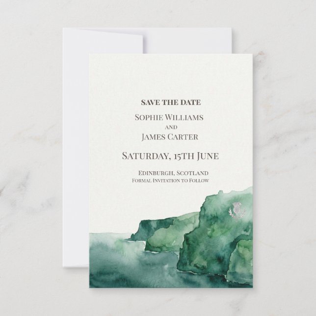 Emerald Watercolor Wedding Save The Date (Front)