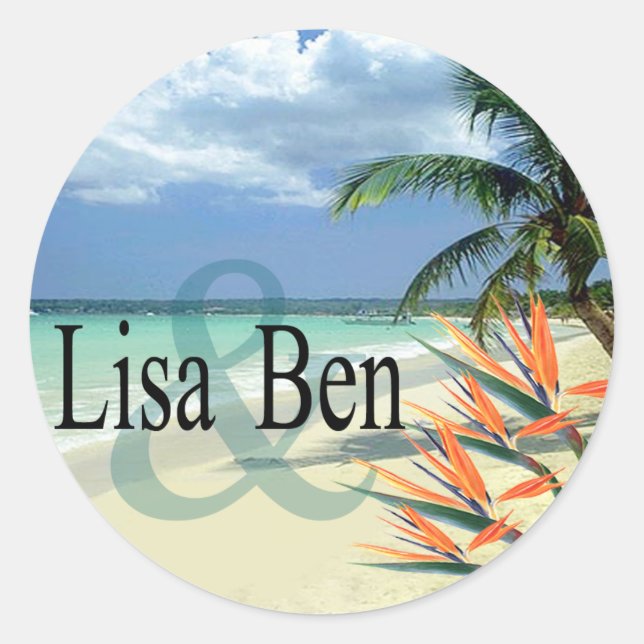 Emerald Waters Tropical Beach Classic Round Sticker (Front)