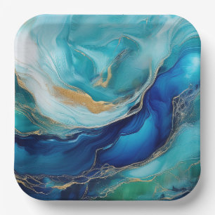 Emerald Waves: A Symphony in Blue and Green Paper Plate