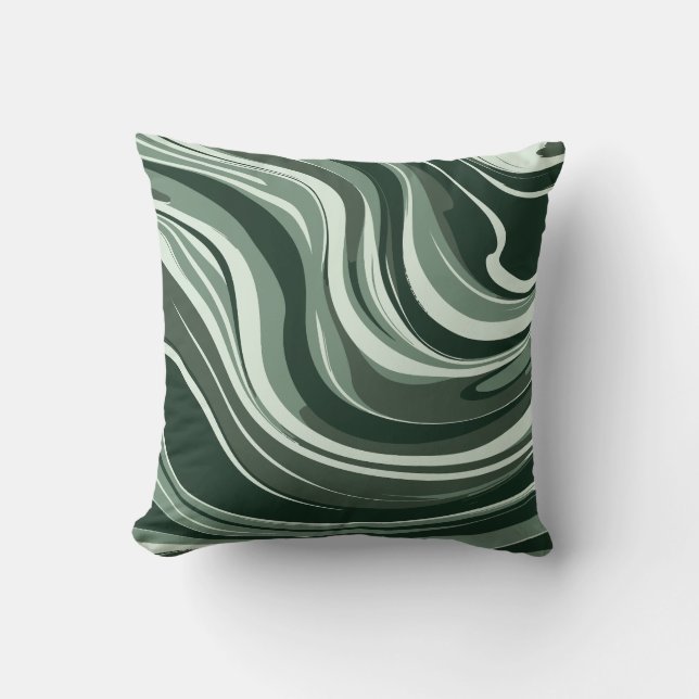 Emerald Waves Abstract Design Throw Pillow (Front)