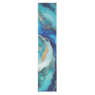 Emerald Waves: Cobalt and Teal Blue Abstractions Short Table Runner