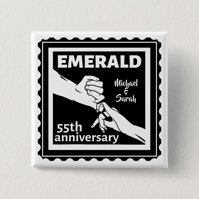 Emerald wedding anniversary 55 years 2 inch square button (Front)