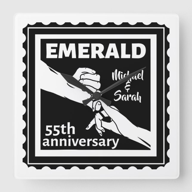 Emerald wedding anniversary 55 years square wall clock (Front)