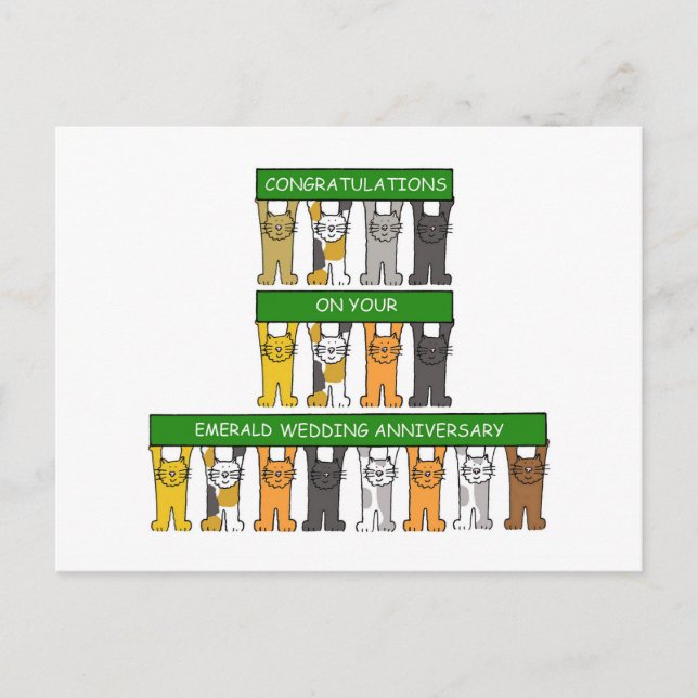 Emerald Wedding Anniversary, Cartoon Cats. Postcard (Front)