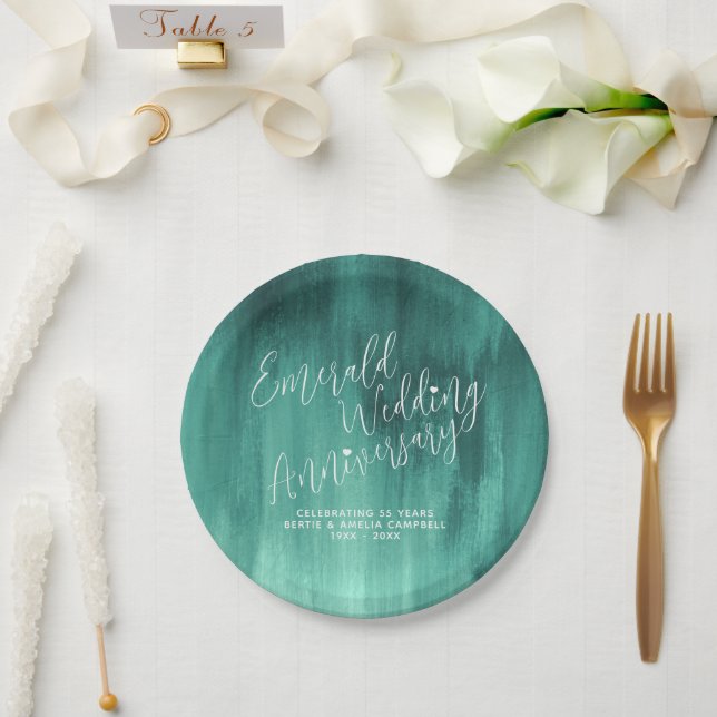 Emerald wedding anniversary green modern art paper plate (Wedding)
