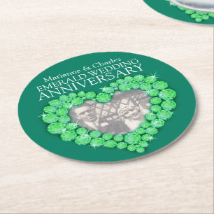 Emerald wedding anniversary heart photo coasters