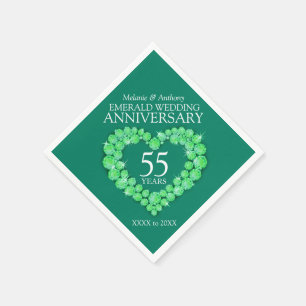 Emerald Wedding heart and name napkins
