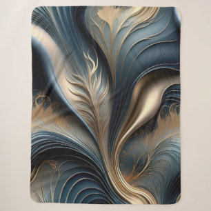 Emerald Whisper - Teal and Gold Abstract Art Sherpa Blanket