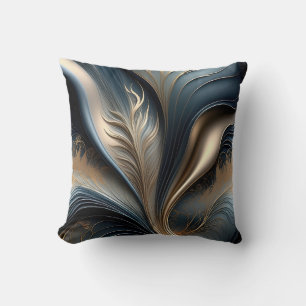 Emerald Whisper - Teal - Gold Abstract Floral Art Throw Pillow