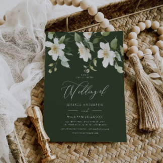 Emerald & White Floral Modern Wedding Invitation