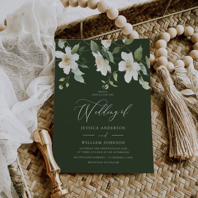 Emerald & White Floral Modern Wedding Invitation (Creator Uploaded)