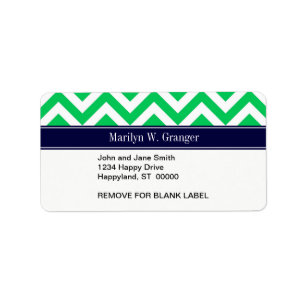 Emerald White LG Chevron Navy Blue Name Monogram Label