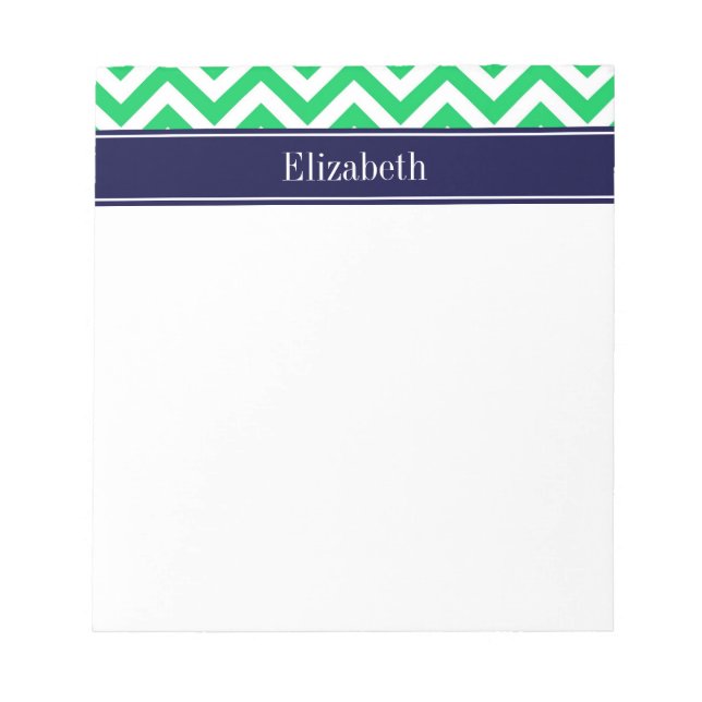 Emerald White LG Chevron Navy Blue Name Monogram Notepad (Front)