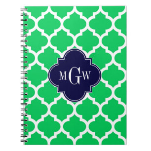Emerald White Moroccan #5 Navy 3 Initial Monogram Notebook
