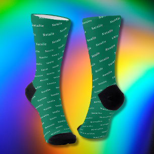 Emerald White Personalized Name Socks Custom Text