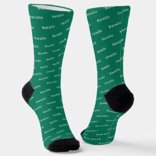 Emerald White Personalized Name Socks Custom Text